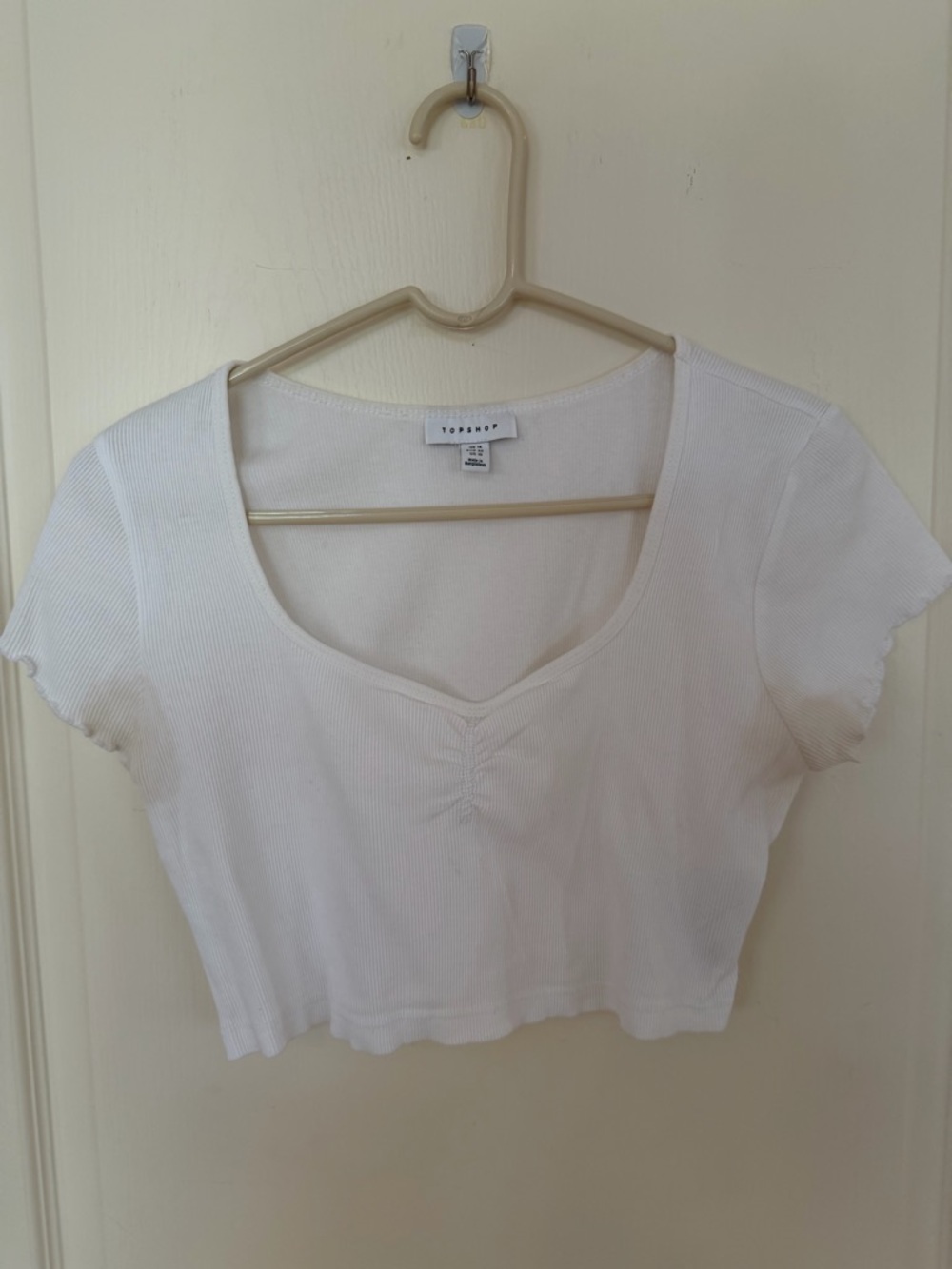 Topshop White Ribbed Scoop-Neck Crop Tee